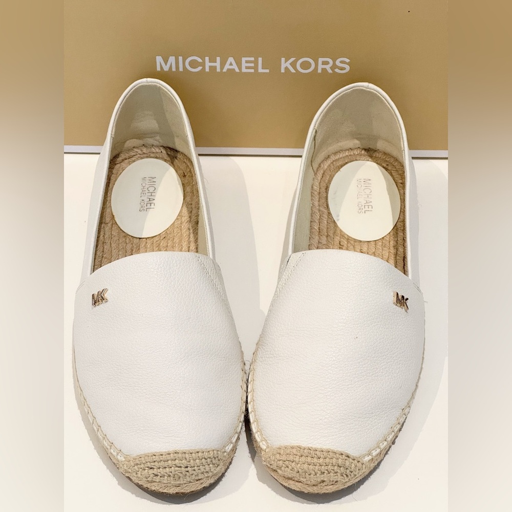Michael Kors Flats White Leather Espadrille Slip-On Shoes Womens Size 8.5